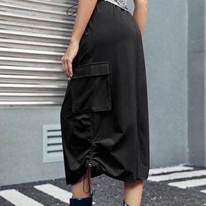 Wenrine Women's Drawstring High Waist Maxi Cargo Skirt Y2k Vintage Harajuku